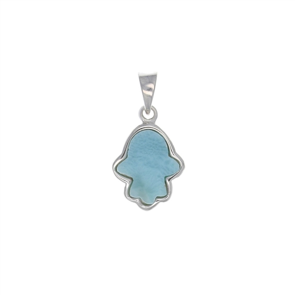 925 Sterling Silver Larimar Small Hamsa Hand Pendant 2.9 gm
